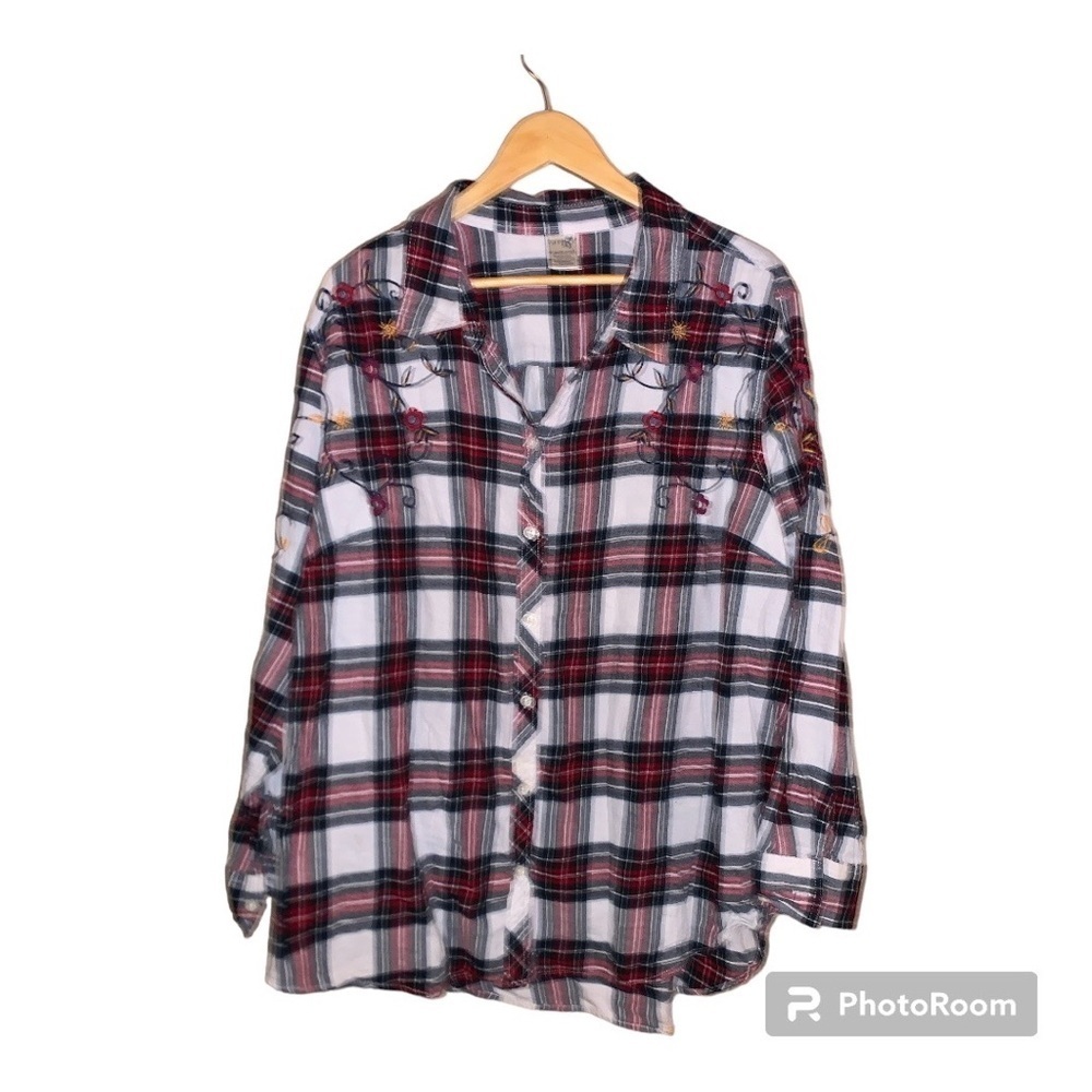 2X embroidered flannel plaid floral secret treasures plus size 20W holidays red